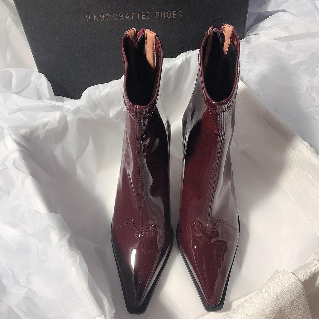 High-heeled new elastic boots pointed rear zipper autumn and winter sexy wind eye-catching short boots for women