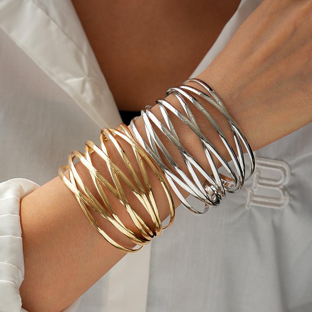 Exaggerated metallic cross-layer geometric opening bracelet personalized heavy industry fashion jewelry