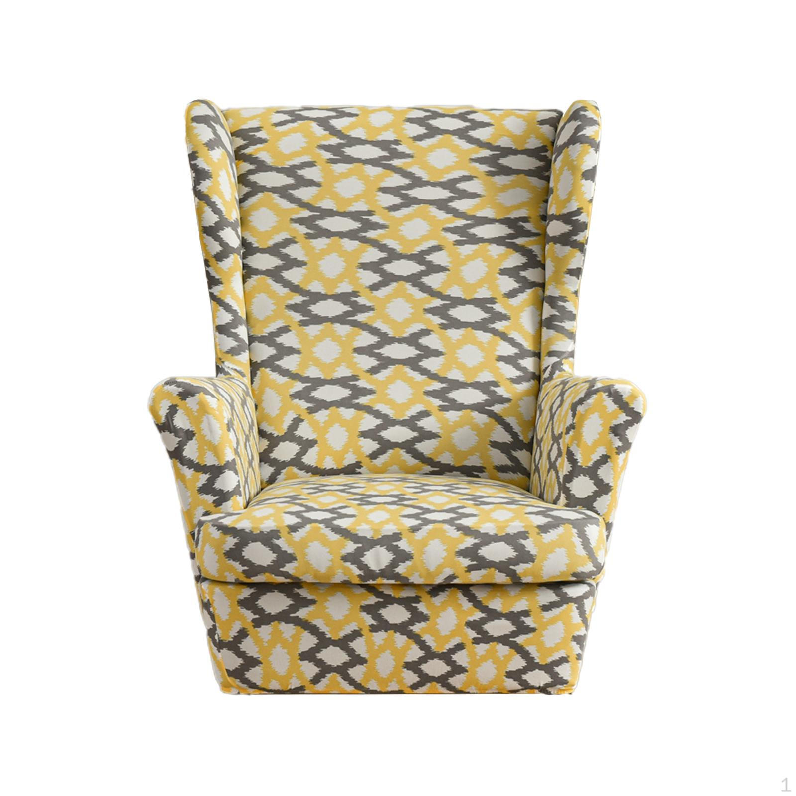 Polyester Wingback Cover Modern 1 Seater Breathable Washable Reusable Wing Slipcovers for Bedroom Yellow 2870₽