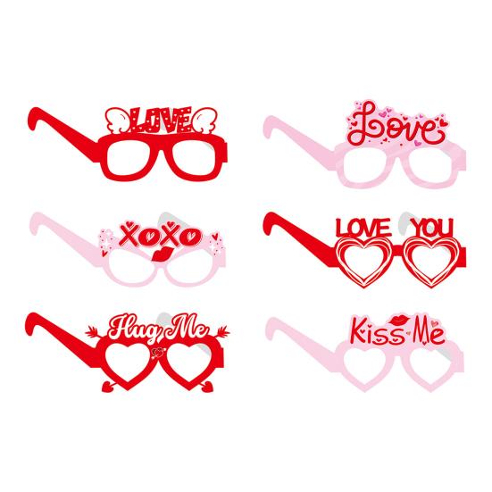6 Pcs Cute Valentine's Day Glasses Red Pink Love Heart Paper Glasses Dress Up Photo Booth Props for Birthday Valentine's Day Party Supplies