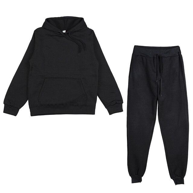 Erkek Kadın Düz Renk Kapşonlu Set Uzun Kollu Kapşonlu Kazak ve Pantolon Koşu Seti Rahat Kış Sıcak Hoodies Eşofman Spor