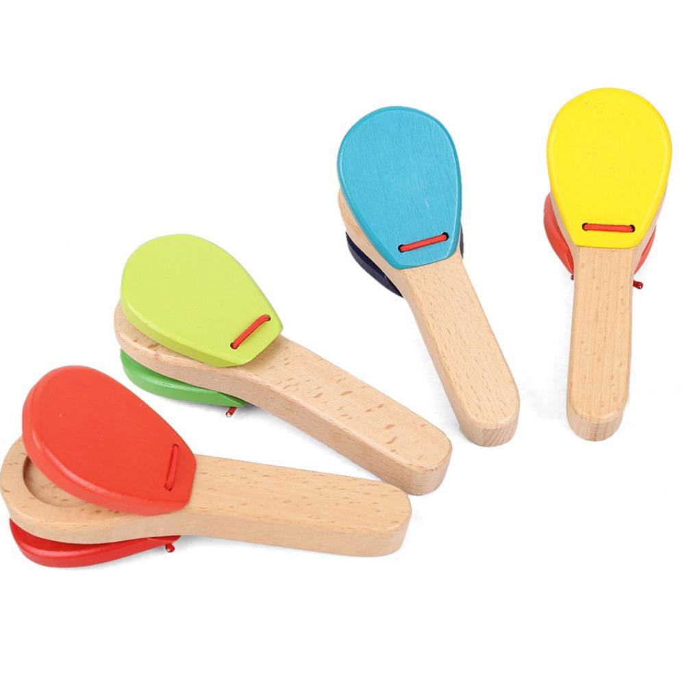 

Teaching Aids Wooden Hand Clappers Educational Toys Handle Castanets Baby Percussion Instrument червоний