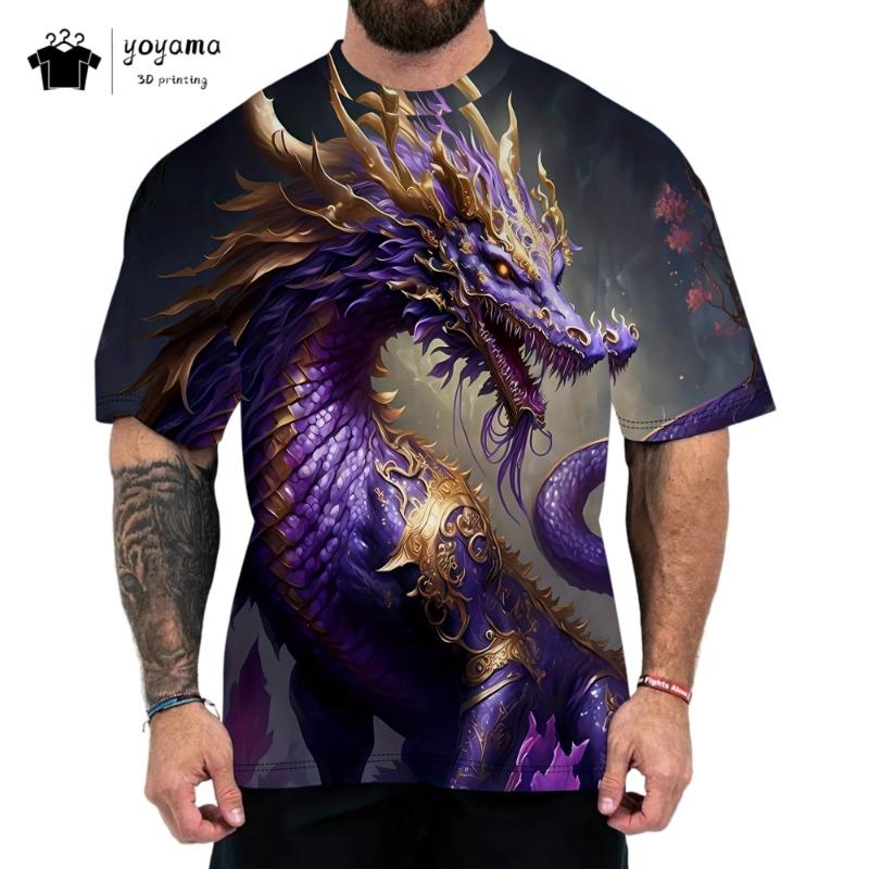 Herren T-Shirts Drachenmuster Kurzarm Tee Mode Straße Rundhals Oberteil Trend Tier 3D-Druck Locker Vielseitig Herrenbekleidung