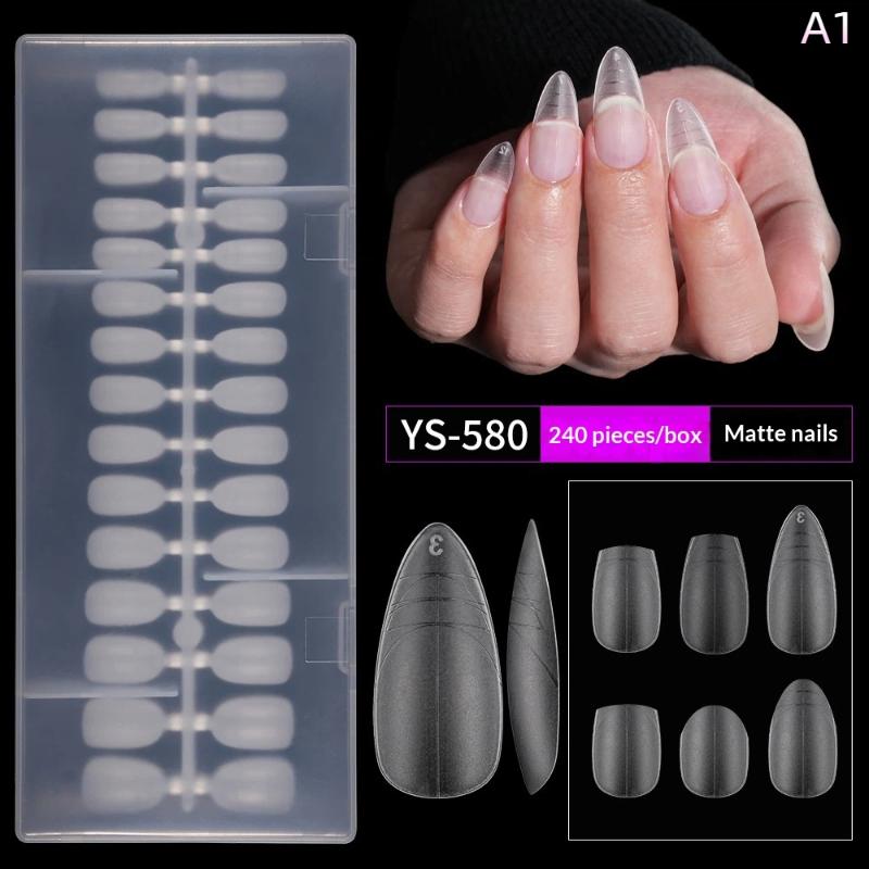 

240Pcs Almond Coffin Stiletto Gel Nail Tips With Auxiliary Lines Innovative Press On Nails Ake Nail For Extension Manicure Tool A1