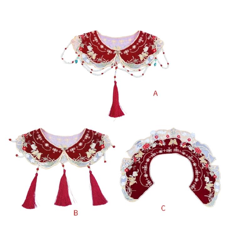 Girl False Collar Embroidered Chinese Ancient Shirt Shawl Wrap for Carnivals