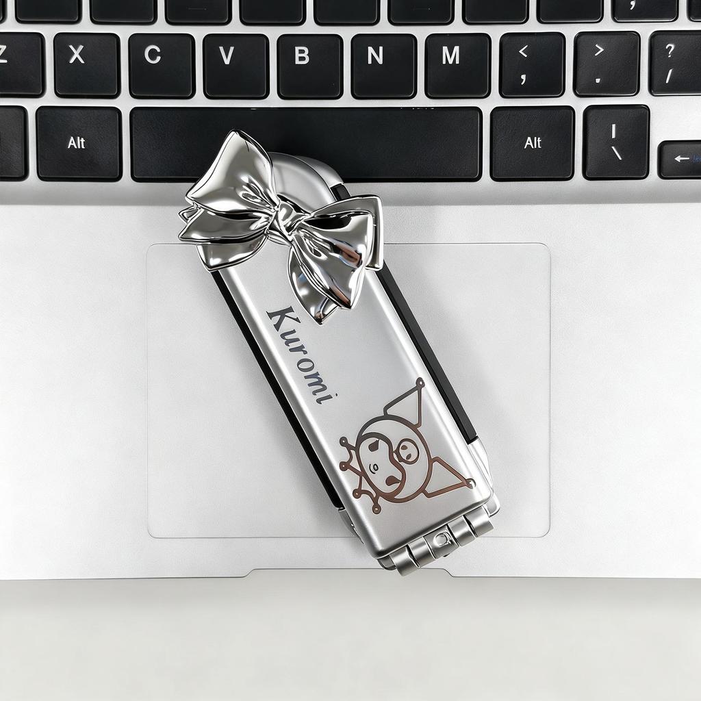 Silver Sanrio Foldable Air Cushion Comb with Mirror for Female Students - Portable Mini Comb