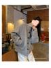 American Retro Gray Wool Blend Stand Collar Jacket - Women's Casual Autumn/Winter Top