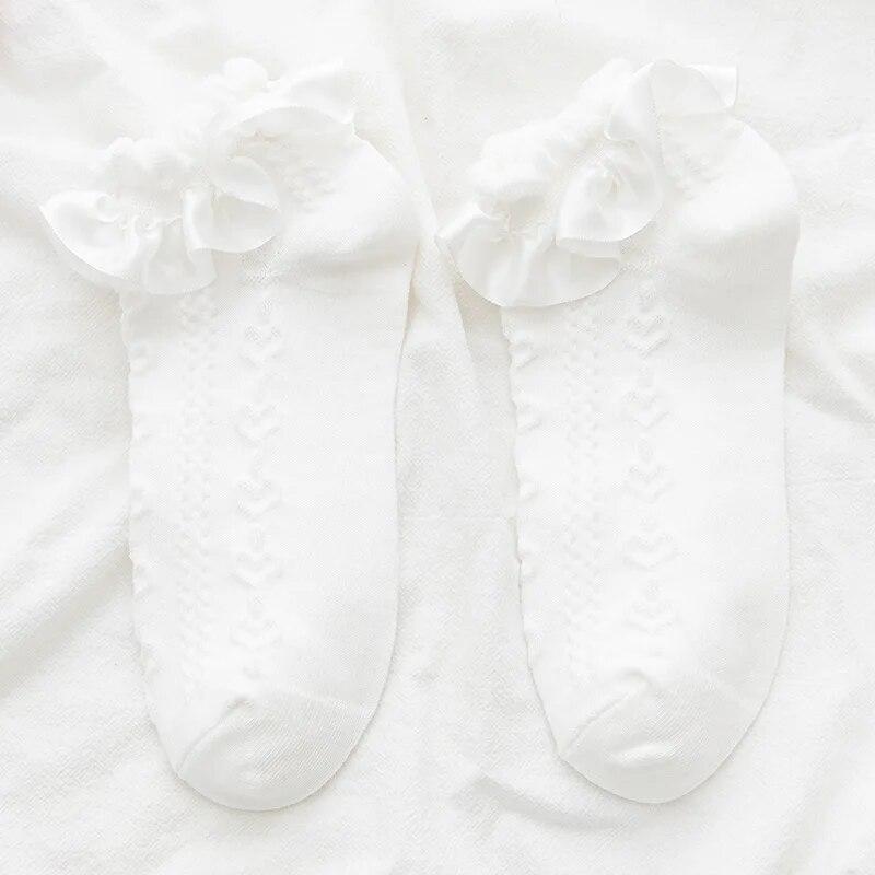 Lolita Style Japanese Kawaii Women Socks Cute Frilly Ruffle Socks Solid White Black Mesh Lace Girls Sweet Harajuku Short Socks