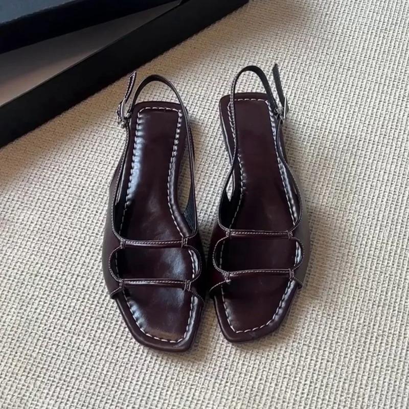 Fashion Women's Sheepskin Flat Bottom Open Toe Sandals Summer Outdoor Wear Simple Holiday Beach Sandals Roman Slippers