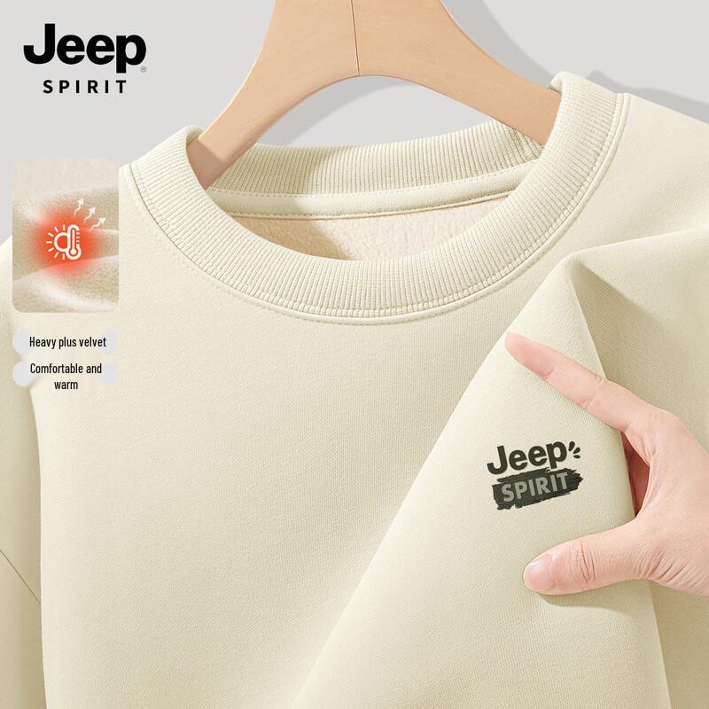 JEEP SPIRIT Men's Fleece-Lined Round Neck Sweatshirt