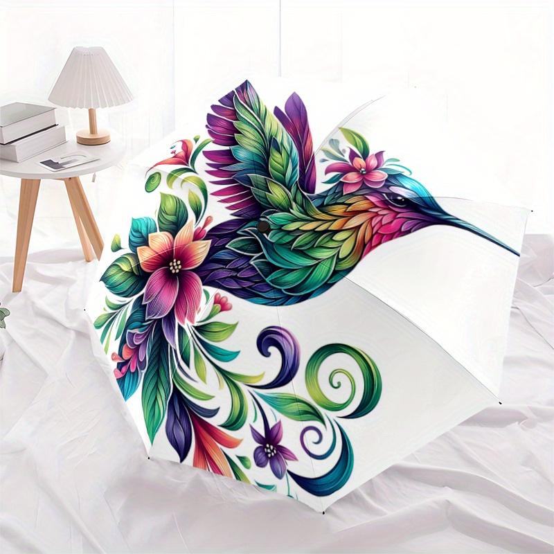 

1pc Colorful Hummingbird with Floral Wings Pattern Umbrella, Fashionable, Personalized, High-Value Folding Umbrella, a Must-Have for Summer, 8-Ri