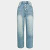 Women's Mid Rise Straight Leg Jeans Loose Fit Vintage Solid Color Washed Denim Pants Retro Casual Spring All-match Long Trousers