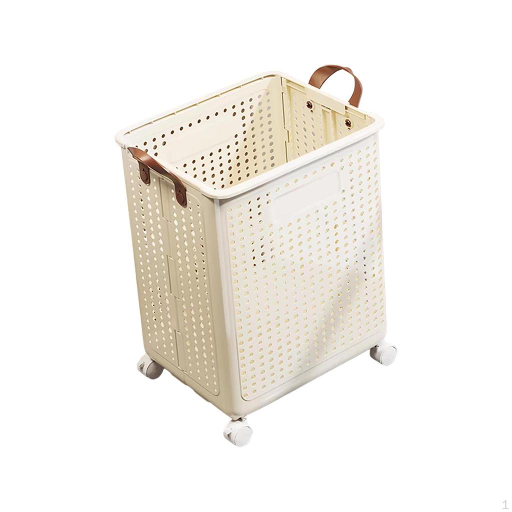 Collapsible Laundry Hamper, Basket with Wheels, Clothes Hanger, Hollowed Out Shopping Bag