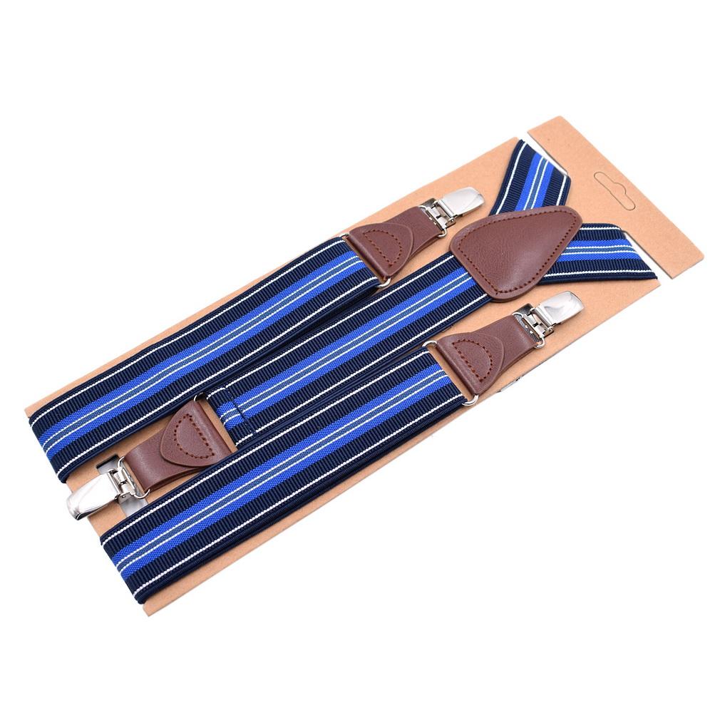 Men Elastic Y-Back Suspenders Stripe Dots Pattern 3 Clips Heavy Duty Trouser Braces