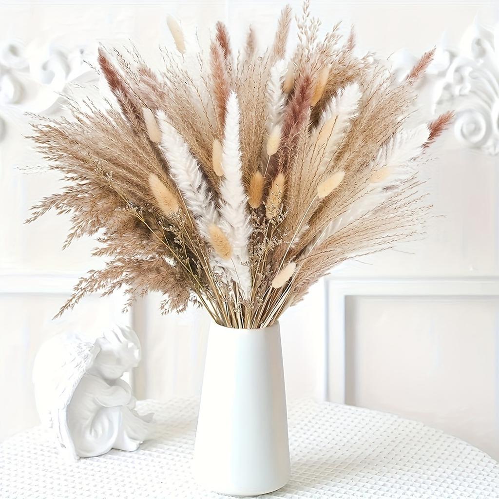 80Pieces Natural Dried Flowers Bouquet Home Decoration  Pampas Reeds Grass Rabbit Tails Bouquet Boho Home Arrangements