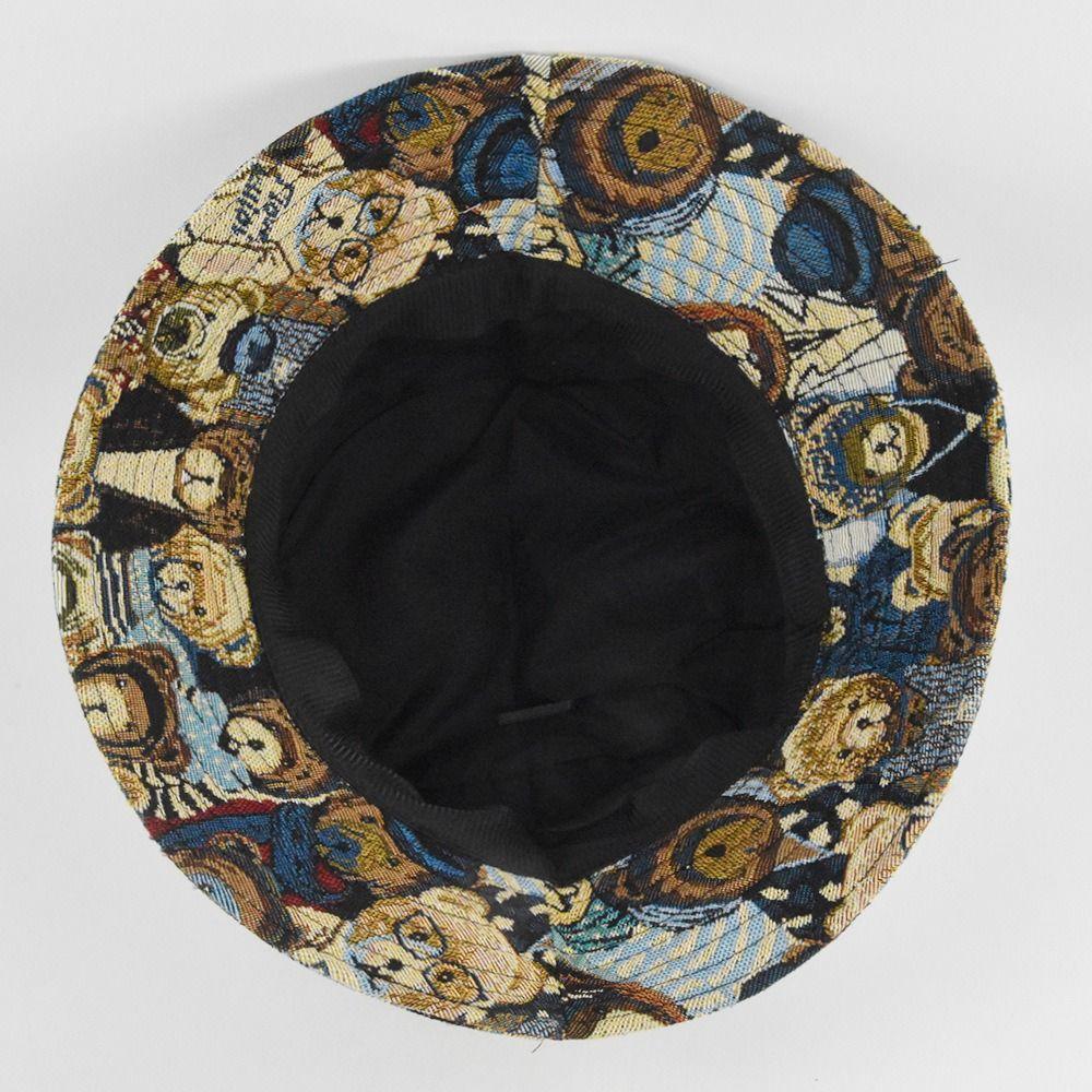 Cartoon Little Bear Fisherman Hat Cotton Hemp Cloth Jacquard Sun Protection Hat Foldable Face Covering Sun Caps Girl
