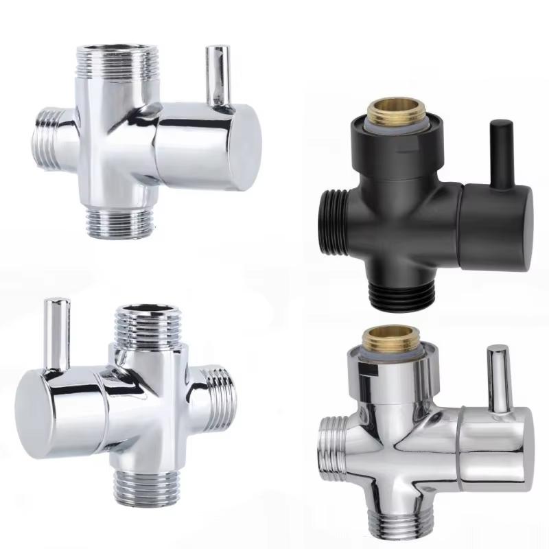Water-Saving Three-Way Divert Shower Head Valve Switch One-Split Two-Connector Stainless Steel Chrome Finish Bath Toilet Shower