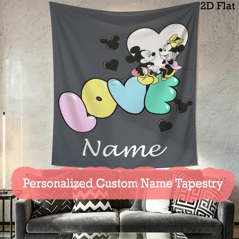 Customized Name Interior Tapestry Wall Hanging Love Magic Minnie Heartfelt Party for Home Decor Aestheticism Tapestry Large Tapestry