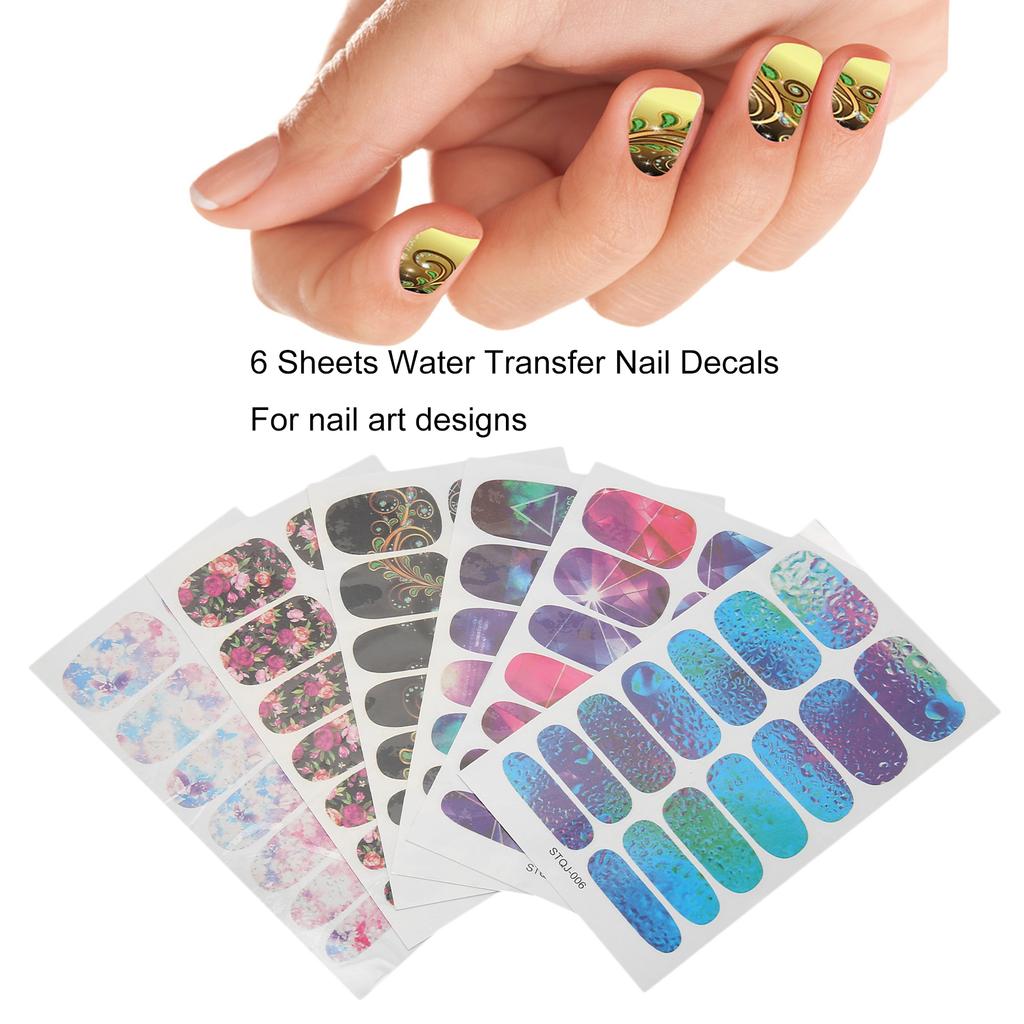 6 Φύλλα Αυτοκόλλητα Nail Art Vintage Πλήρους Κάλυψης Αυτοκόλλητα Νυχιών Μεταφοράς Νερού για Γυναίκες Παιδιά Κορίτσια