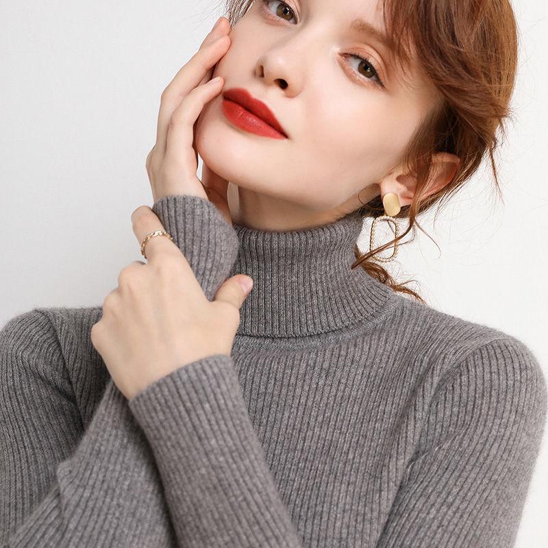 Hirsionsan Elegantní základní pletený svetr Dámské 2021 Spodní Úzký Dámský Teplý Úplet Běžné Pulovry Dámské Pevný svetřík