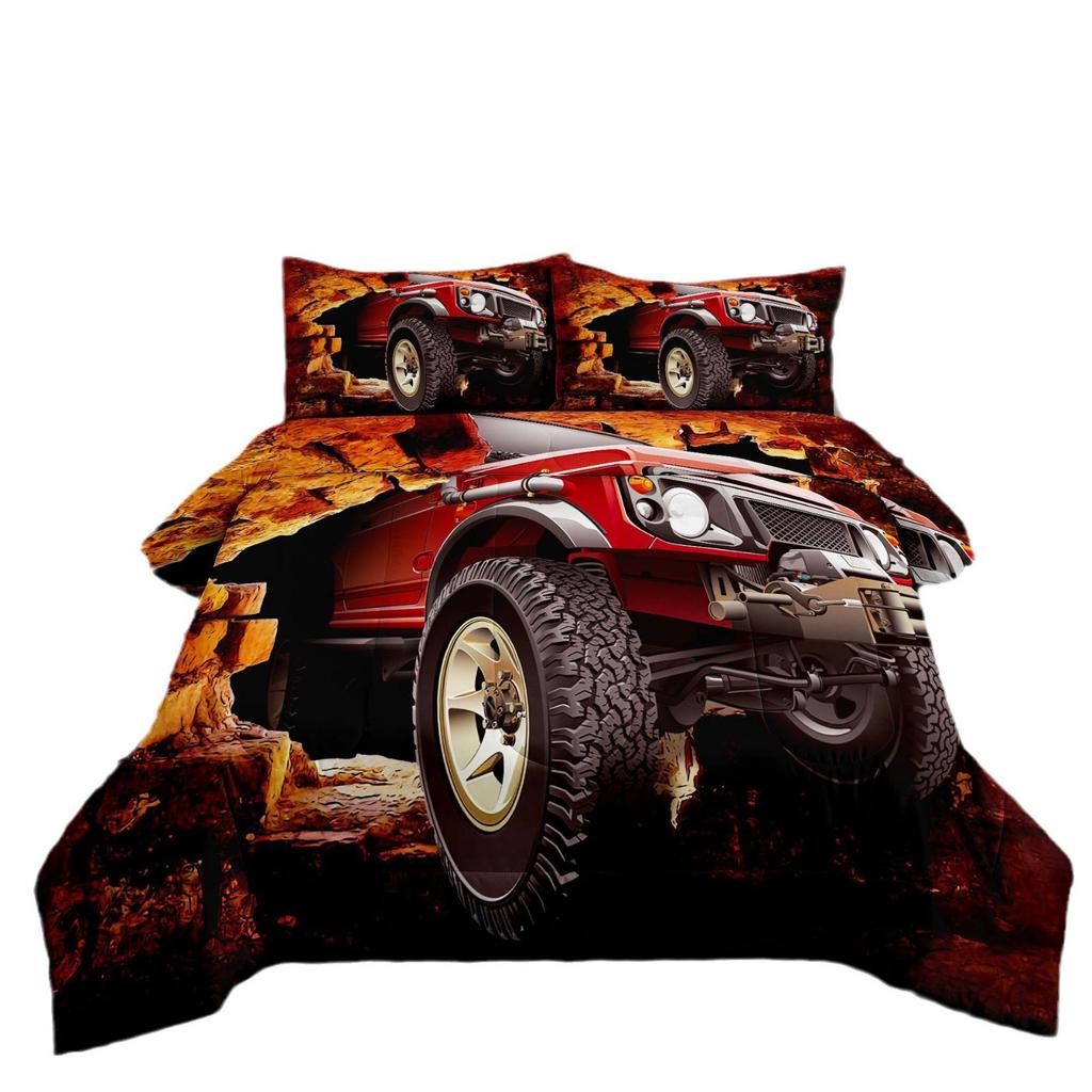 Off-road Pickup Truck Plaid Digital Print Microfiber Comforter Set - 3 Piece Bedding Set