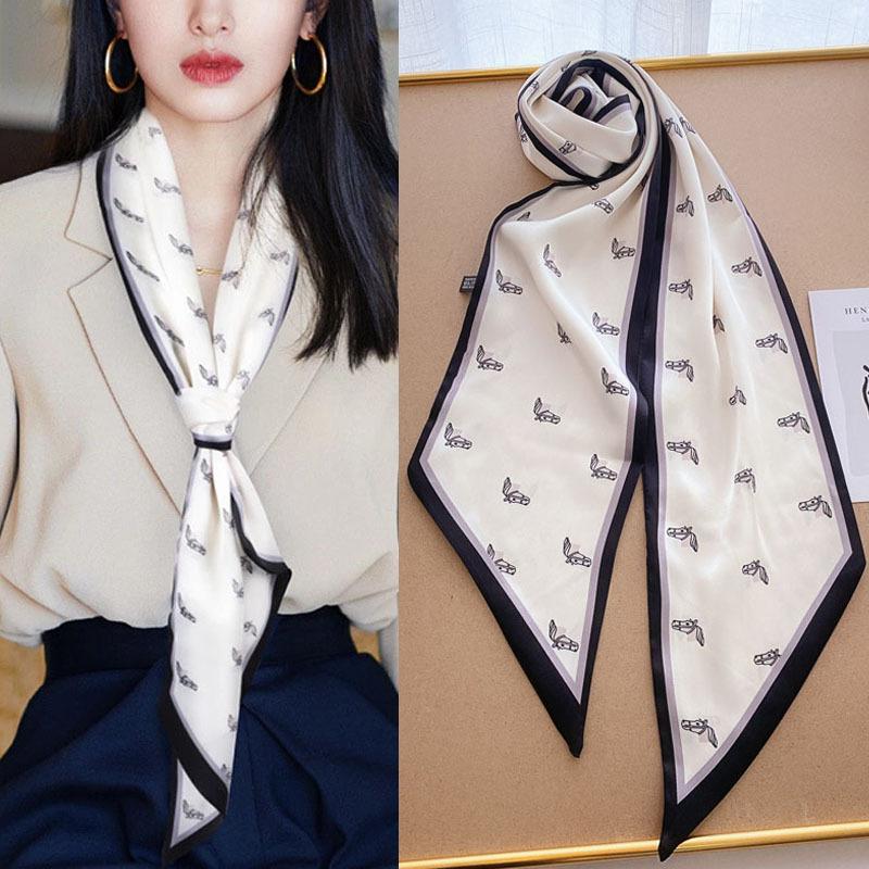 Luxury Long Silk Scarf Bag Tie Lady Neck Skinny Scarves Hairband Foulard Horse Print Brand Women Neckerchief Ribbon