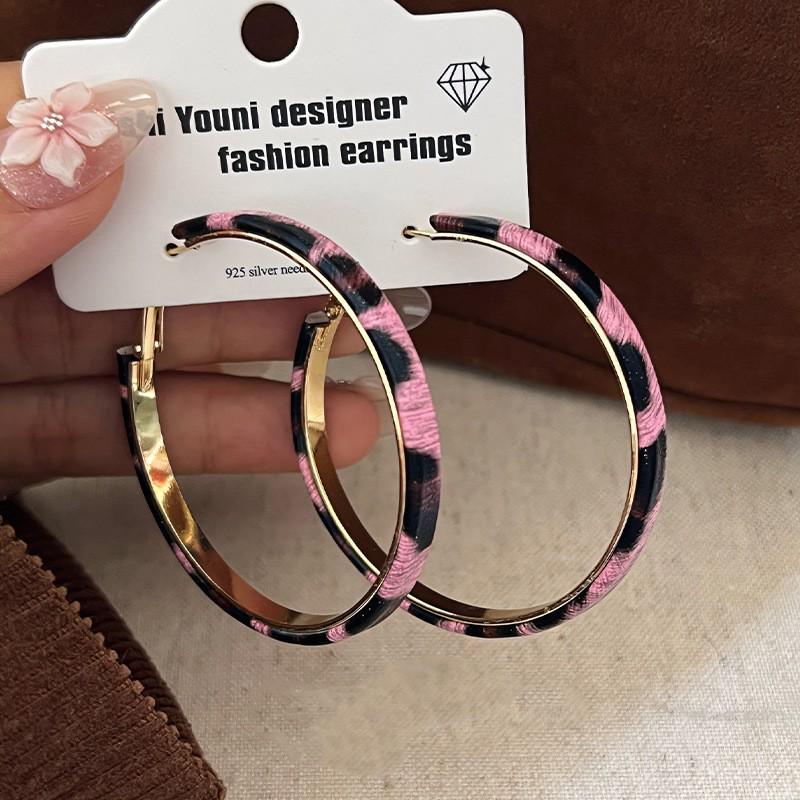 Silbernadel Leopard Harz Geo Runde Ohrringe, Retro Myer Stil, Nischen Design für Frauen