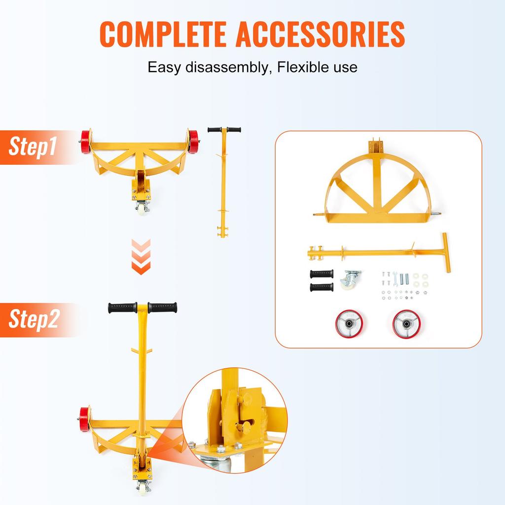 VEVOR 208.2 L Drum Dolly, 544.3 kg Load Capacity, Barrel Dolly Cart Drum Caddy Round Dolly Steel Low Profile