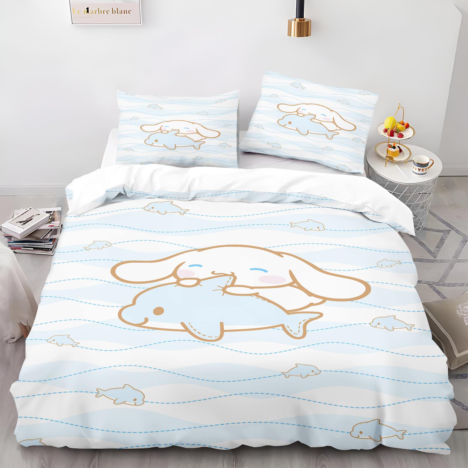 

Мультяшна підодіяльник Cinnamoroll Набір наволочок для дому Доросла спальня Дитячий ковдра Постільна білизна EU Single(135*200cm)3pcs