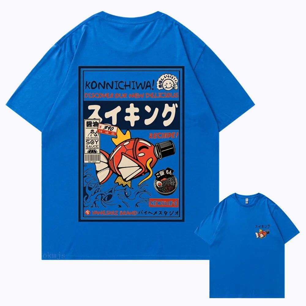 

Вулична футболка в стилі хіп-хоп Harajuku Japanese Kanji Fun Fish Модна повсякденна футболка Літня футболка унісекс з коротким рукавом у гарячих продажах S