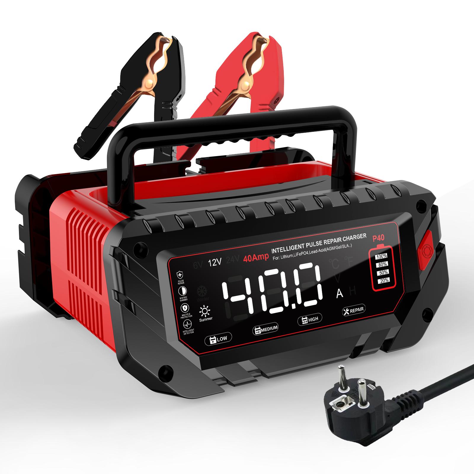 480W Smart Battery Chargrer 6V/12V/24V 40A for Lithium,LiFePO4,Lead-acid[AGM,GEL,SLA,Flooded,WET Battery Desulfation Maintainer EU Plug