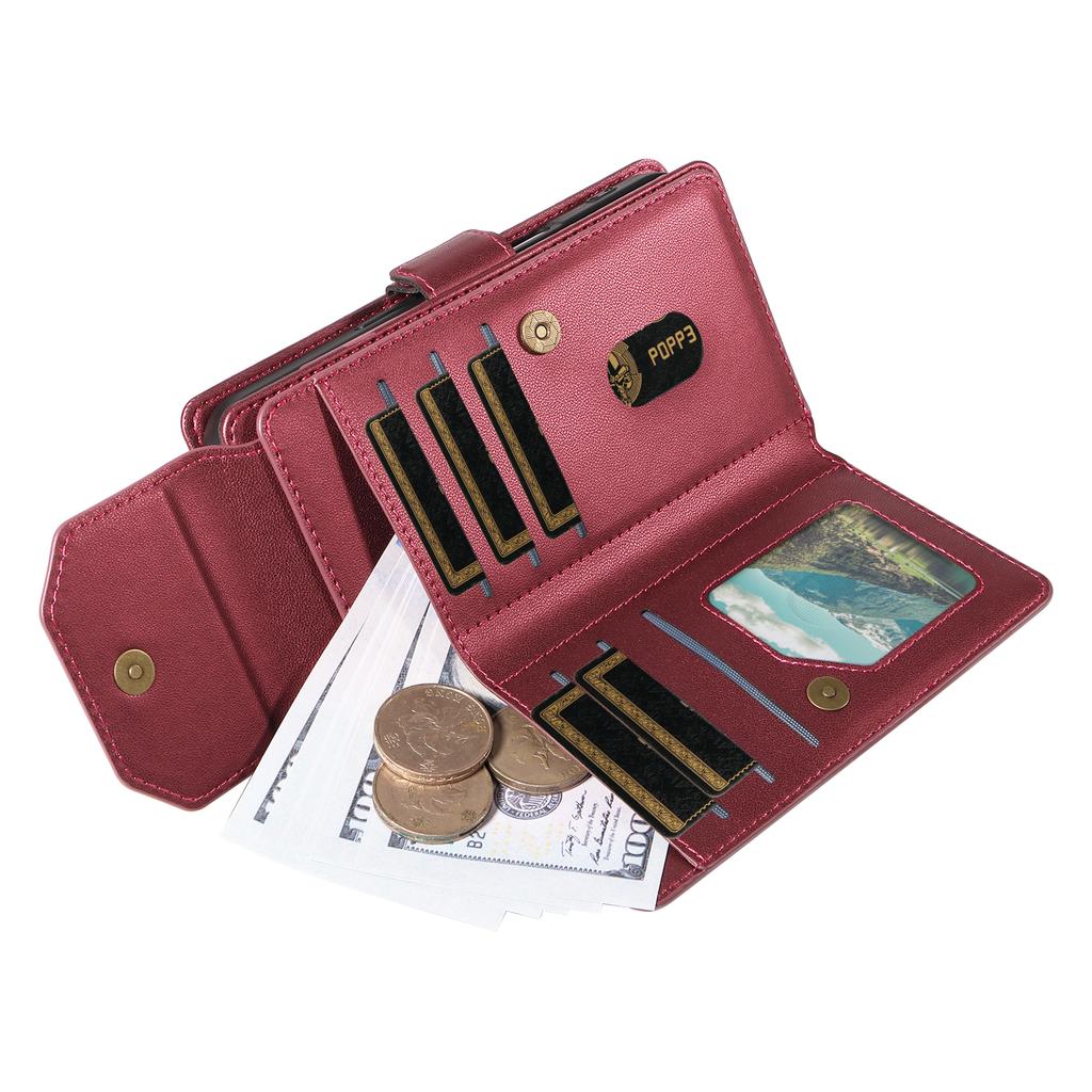 For iPhone 14 Pro Max Case with Multi-Card Holder and Strap PU Leather Phone Cover Stand