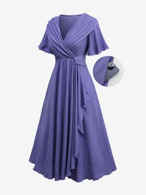 Rosegal Grande Taille Volants Ourlet Tulipe Poches Robe Cache-cœur Froncée