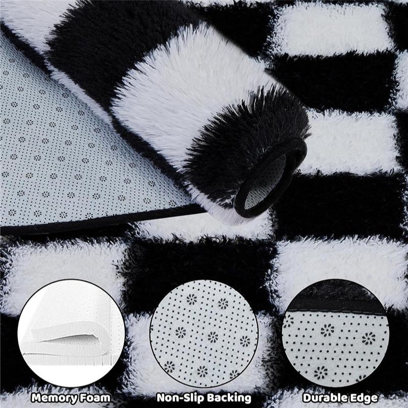 Super Soft Rug, Round Rug for Bedroom, 2X2M Black and White Checkered Round Rug Non-Slip High Pile Cute Soft Fluffy Rug for Bedroom Kids Room