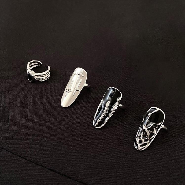 4pcs Versatile Finger Rings Set Adjustable Opening Fingernail Ring Trendy Finger Accessories Office Wear Jewelry
