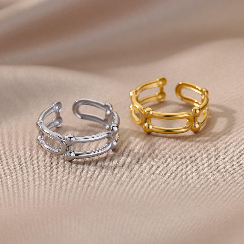 18k Gold Plated Men's Adjustable Geometric Stainless Steel Ring - Korean Style