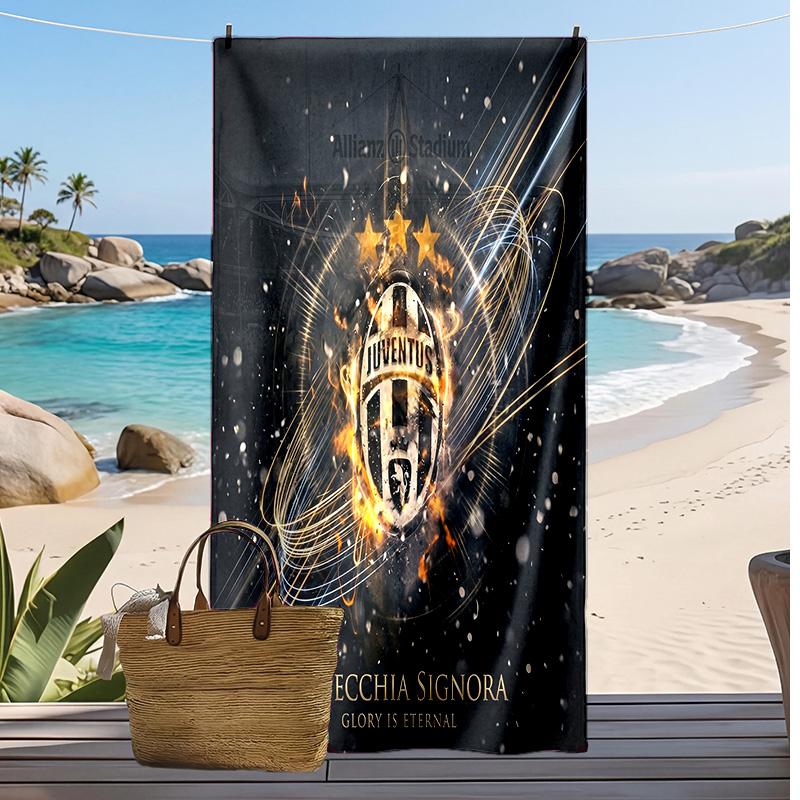 Asciugamano da Spiaggia Stampato Juventus FC Asciugamano Morbido ad Asciugatura Rapida Coperta da Spiaggia Rettangolare Grande Portatile per Viaggi Piscina