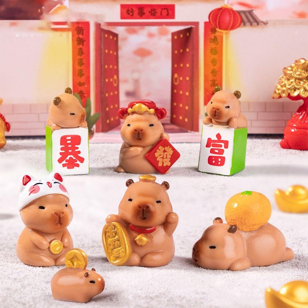 Chinese New Year Cartoon Capybara Figurines Resin Getting Rich Lucky Charm Cute Car Ornament  Gift