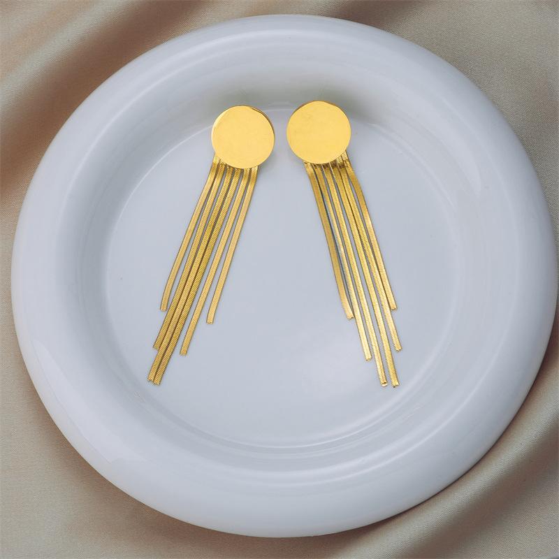 Gold Disc Snake Chain Tassel Drop Earrings for Women