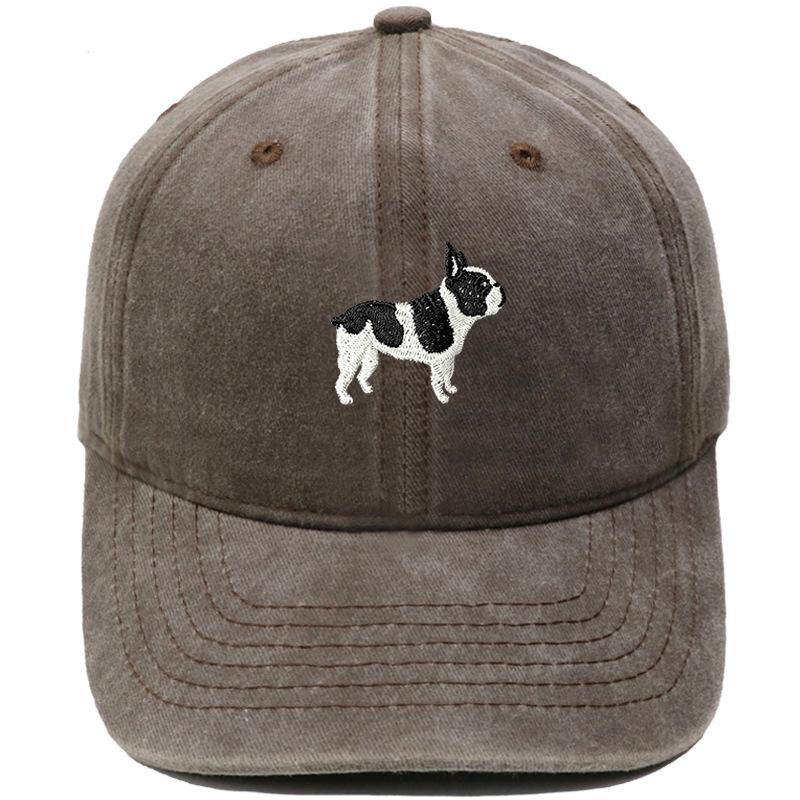 Cute Boston Terrier Embroidered Baseball Cap Washed Retro Daddy Hat Men's and Women's Casual Sports Hat Trend