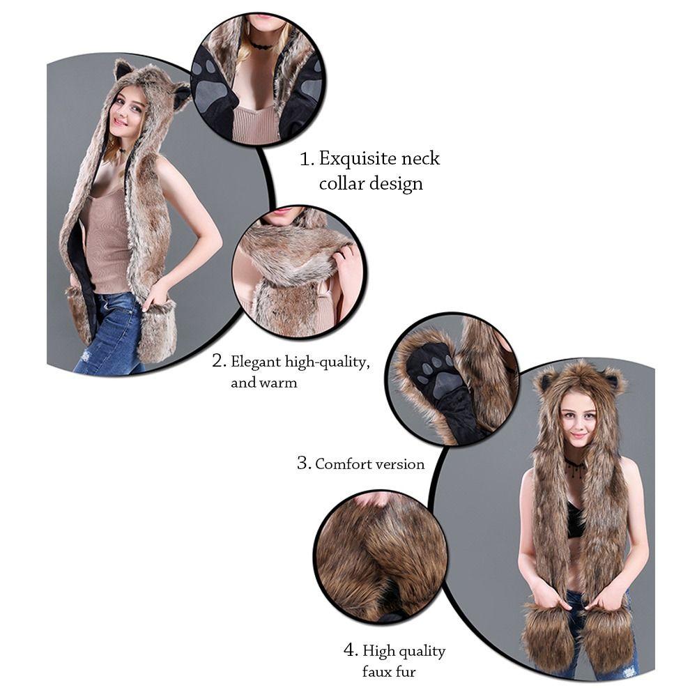 3-in-1 Mütze mit Schal und Handschuhen Warme Plüsch-Beanie-Mütze Wintermützen-Schal-Set für Damen und Herren