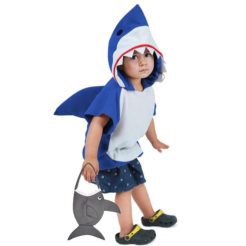Funny Cosplay Gray Shark Hoodie Halloween Costume for Kids Christmas Carnival Fancy Dress Up Party Children Stage Show