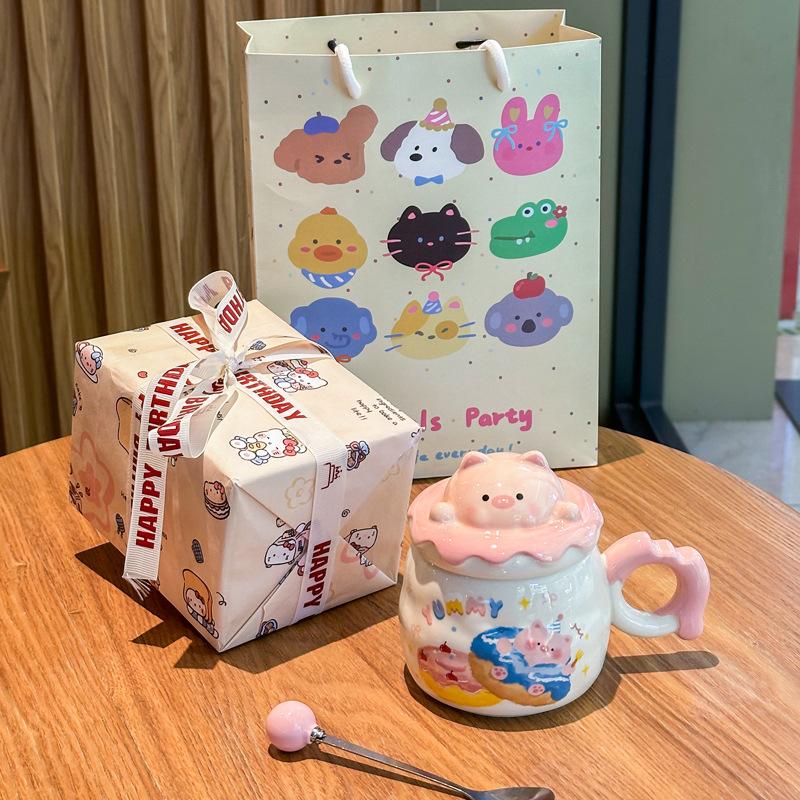 Cute mug girl pig ceramic drinking cup birthday gift souvenir gift box couple practical small gift