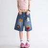 Women's Hip Hop Five-Point Denim Shorts with American Fries Donut Cartoon