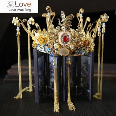 Lady Chinese Bridal Jewelry Sets Gold Phoenix Tiaras Crown Headpiece Wedding Hair Accessories Elegant Exquisite Headbands Fancy