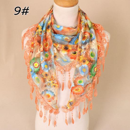 

GZWYHT Silk ScarfScarves for Women Lightweight Women Lace Tassel Floral Multicolor Print Hollow Scarf Shawl I