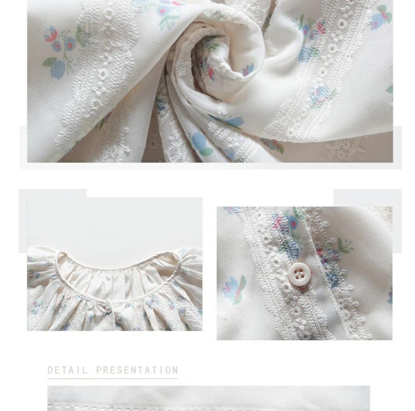 Small fresh floral long-sleeved shirt Small loose and thin round neck sweet girly versatile chiffon shirt