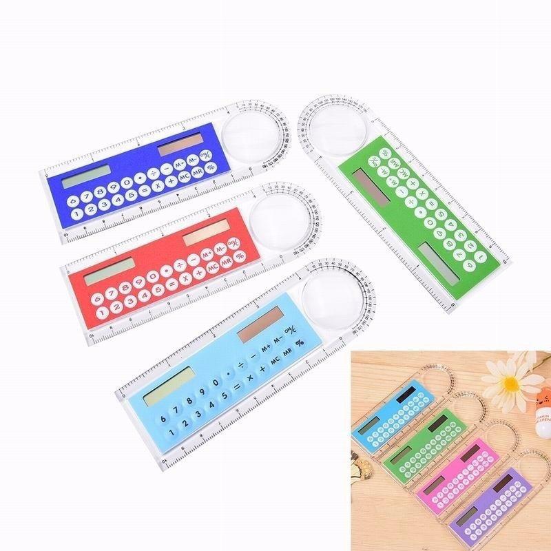 Mini Ultra-thin Straight Ruler With Solar Calculator Magnifier Multifunction Calculator 10cm School Office Supplies