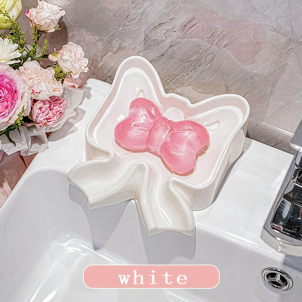 Creative Exquisite Sweet and Beautiful Bow Soap Box Soap Box for Home Use Delicate and Luxurious Bathroom Drain Soap Rack