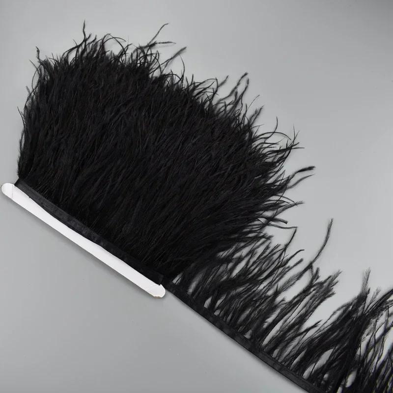 Feather1Meter Ostrich Feathers on Ribbon Tape 10-15CM Feather Tassel Fringe Trim Boa Sewing Trimmings Needlework Clothes DIY Decoration